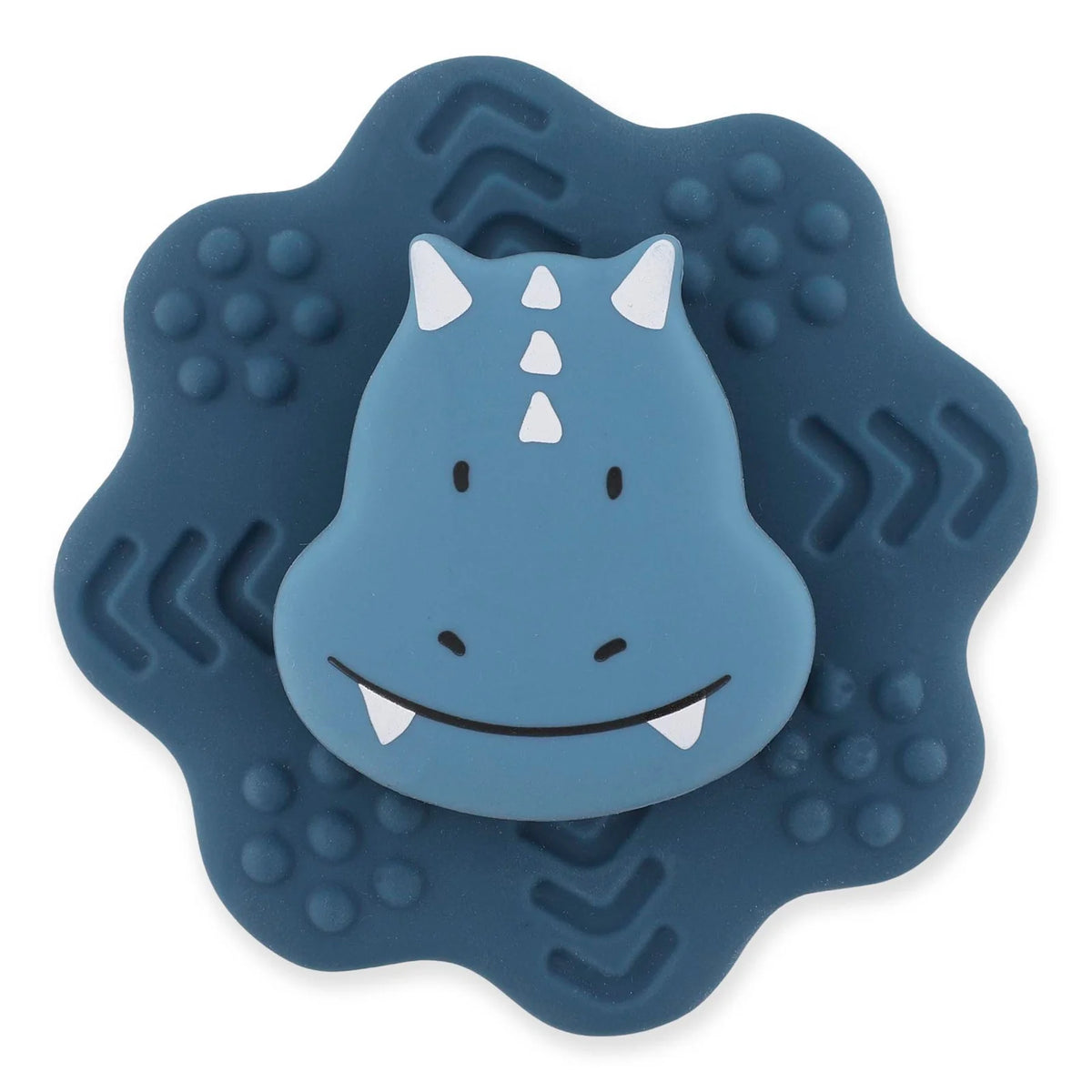 Trixie Siliconen Spinner Mr. Triceratops met draaiende ring rond het dino-figuurtje, bij De Gele Flamingo.