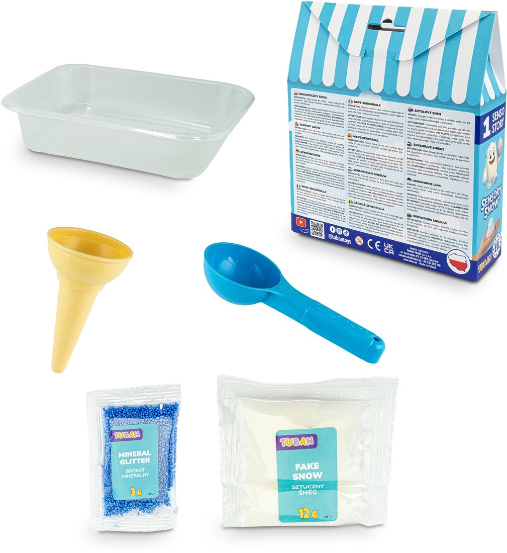 Tuban Sensorische Sneeuw van De Gele Flamingo, DIY set om zelf sneeuw te maken voor sensorisch spel.
