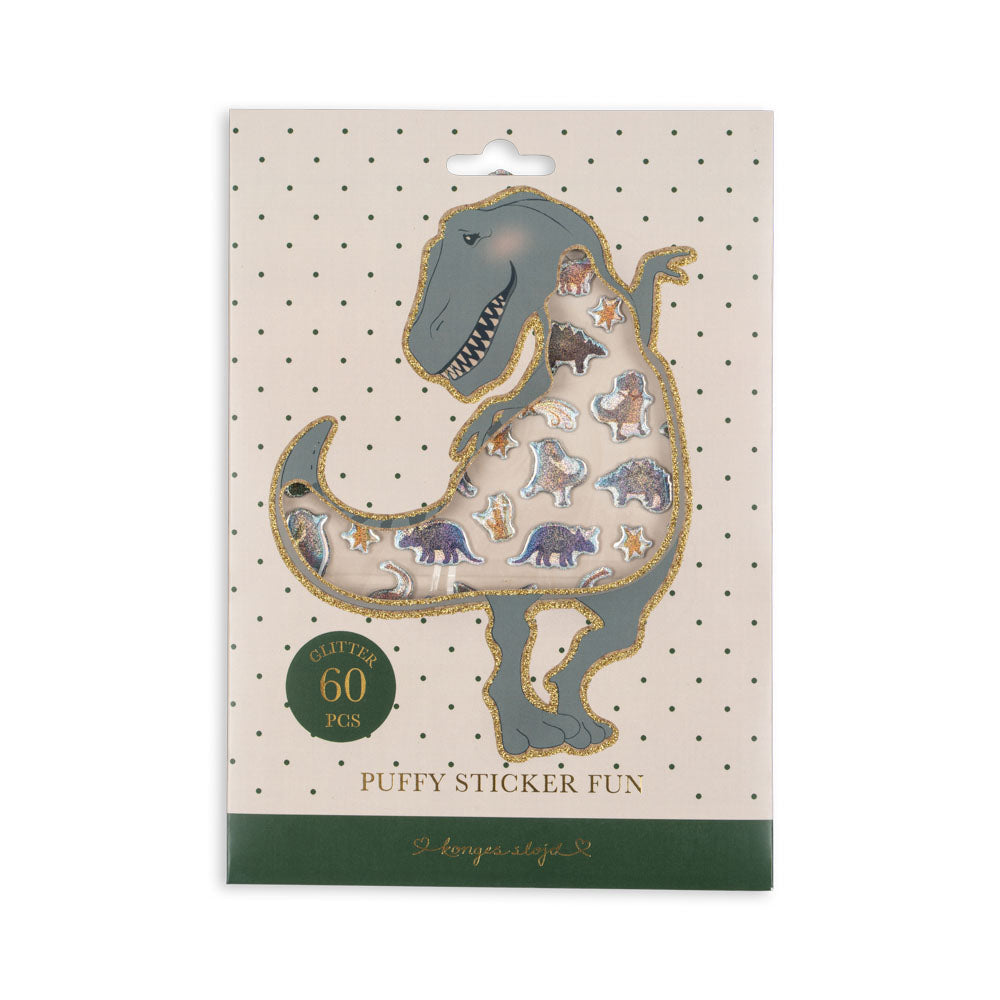 Konges Sløjd Puffy Stickers in Dino met vrolijk reliëf om te voelen, te koop bij De Gele Flamingo