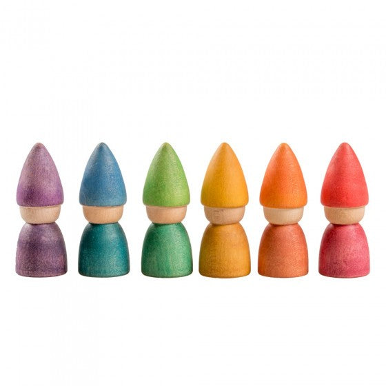 Grapat Rainbow Totems - 6 houten Tomten Nins in regenboogkleuren