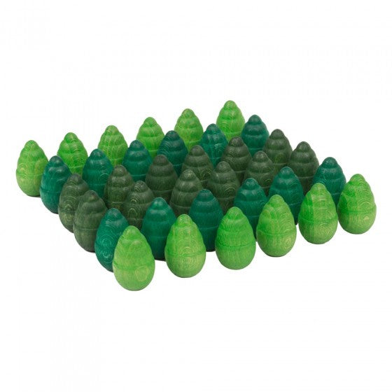 Grapat Mandala Tree set van 36 houten boompjes in tinten groen