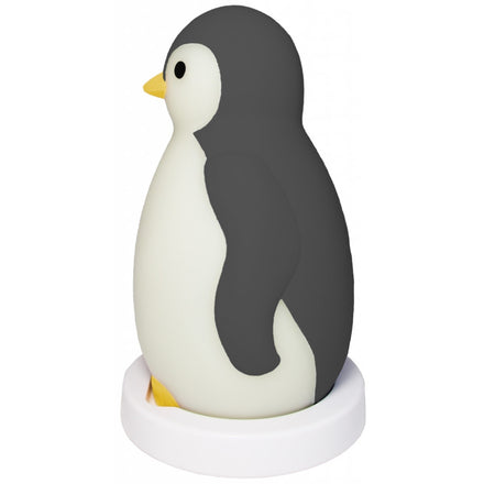 Grijze Zazu Pam de Pinguin slaaptrainer op het nachtkastje