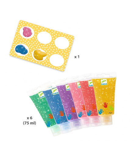 Djeco Set 6 Tubes Vingerverf 75ml | Glitter
