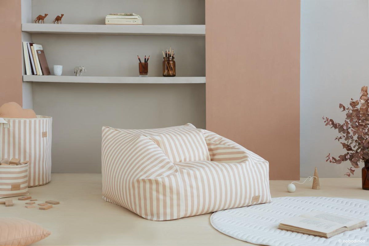 * Nobodinoz Chelsea Twill Beanbag | Taupe Stripes/Natural