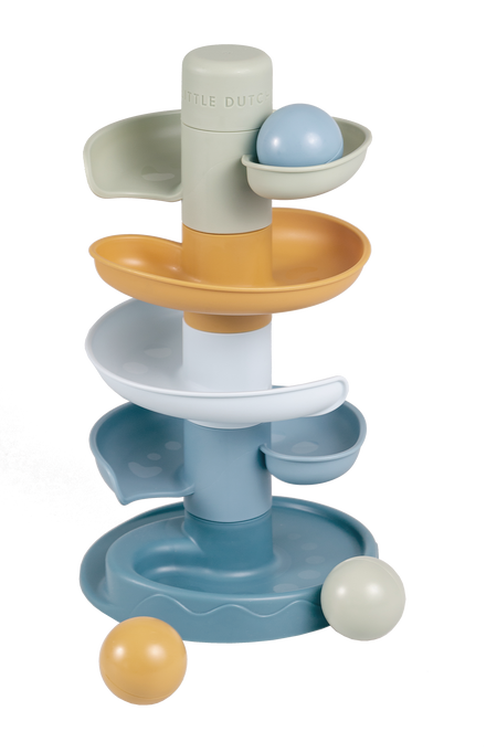 Little Dutch spiraaltoren blauw met houten balletjes op witte achtergrond