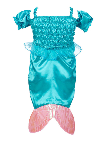 Meisje in Souza Marina mermaid jurkje, vooraanzicht van het zeemeermin verkleedkostuum