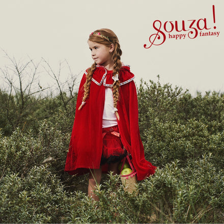 Souza Roodkapje cape rood 4-8 jaar - detail van de stof en sluiting