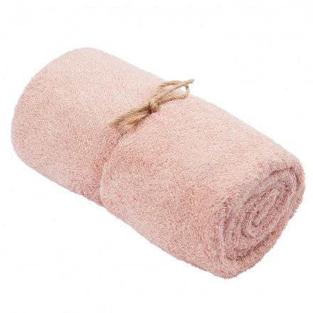 Timboo grote handdoek bamboe Misty Rose, opgerolde handdoek met touwtje