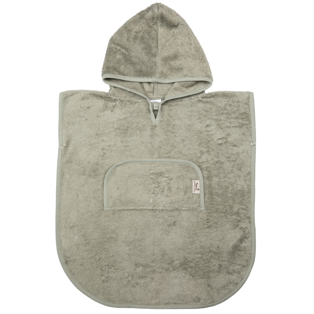 Timboo badponcho met V-hals Whisper Green, vooraanzicht met kap