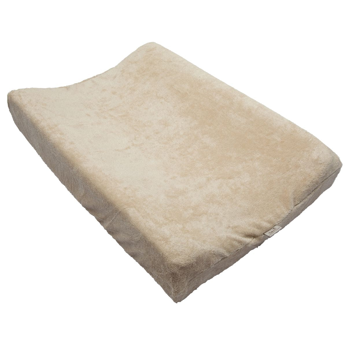 Timboo waskussenhoes Frosted Almond, over een aankleedkussen gespannen