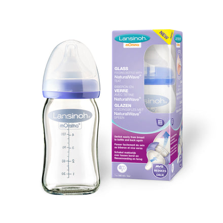 Lansinoh Glazen Drinkfles & NaturalWave Speen S | 160ml