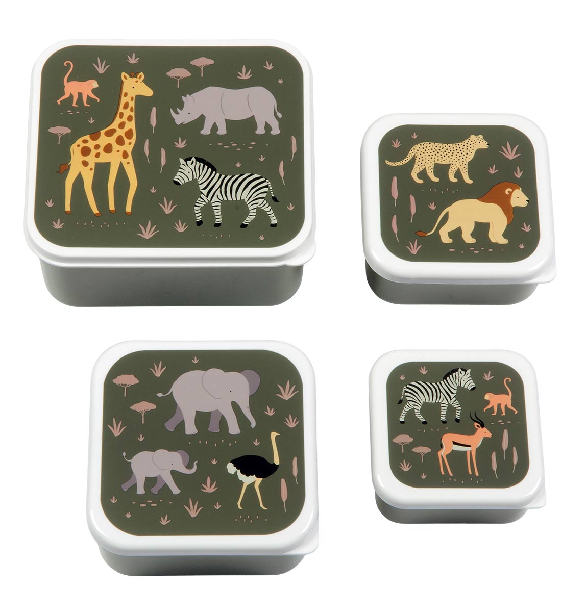 A Little Lovely Company Lunch & Snack Box Set met Savanne-print, complete set