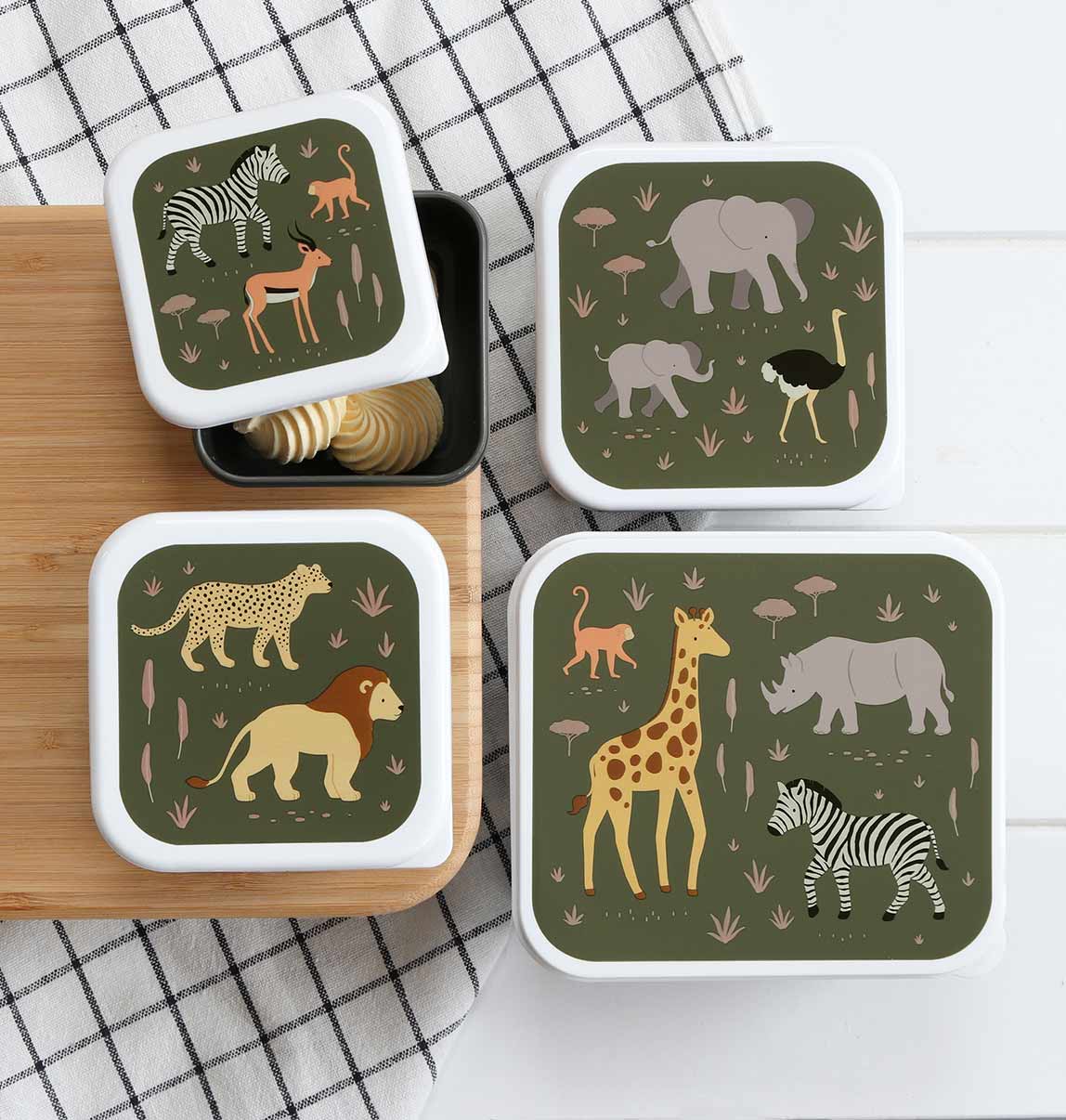 A Little Lovely Company Lunch & Snack Box Set met Savanne-print, complete set