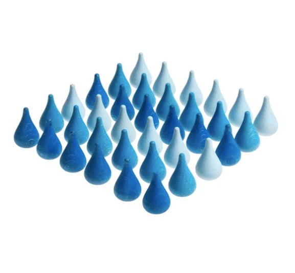 Grapat Mandala Raindrop set van 36 houten druppels in tinten blauw