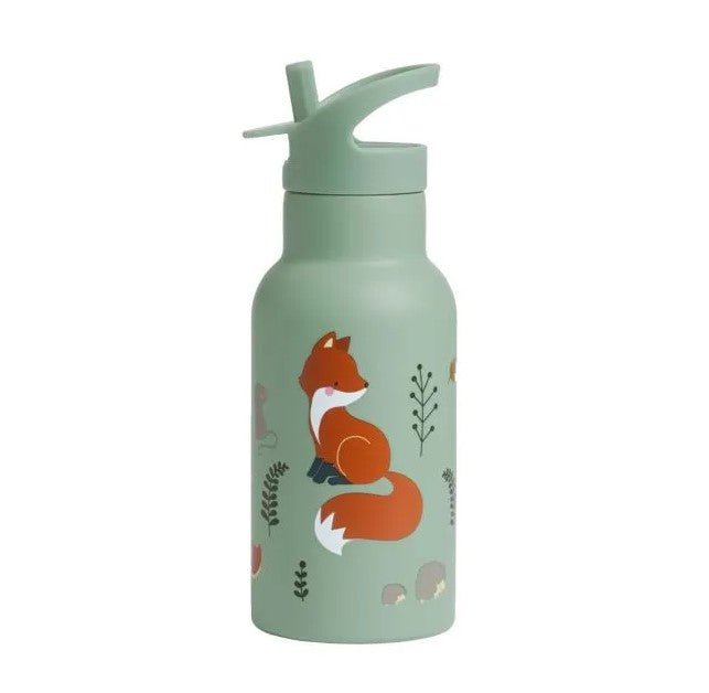 A Little Lovely Company RVS Drinkfles 350 ml met Bosvriendjes-print, vooraanzicht