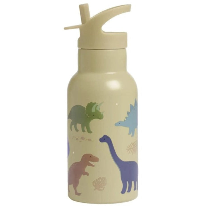 A Little Lovely Company RVS Drinkfles 350 ml met Dinosaurussen-print, vooraanzicht
