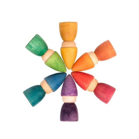 Grapat Rainbow Totems - 6 houten Tomten Nins in regenboogkleuren