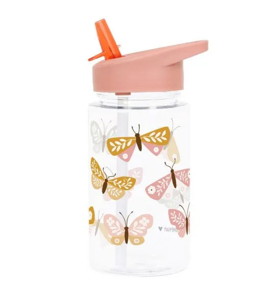 A Little Lovely Company drinkfles met Vlinders-print in roze, vooraanzicht