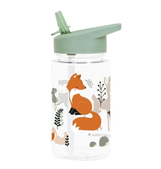 A Little Lovely Company drinkfles met Bosvriendjes-print in groen, vooraanzicht