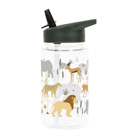 A Little Lovely Company drinkfles met Savanne-print in zwart, vooraanzicht