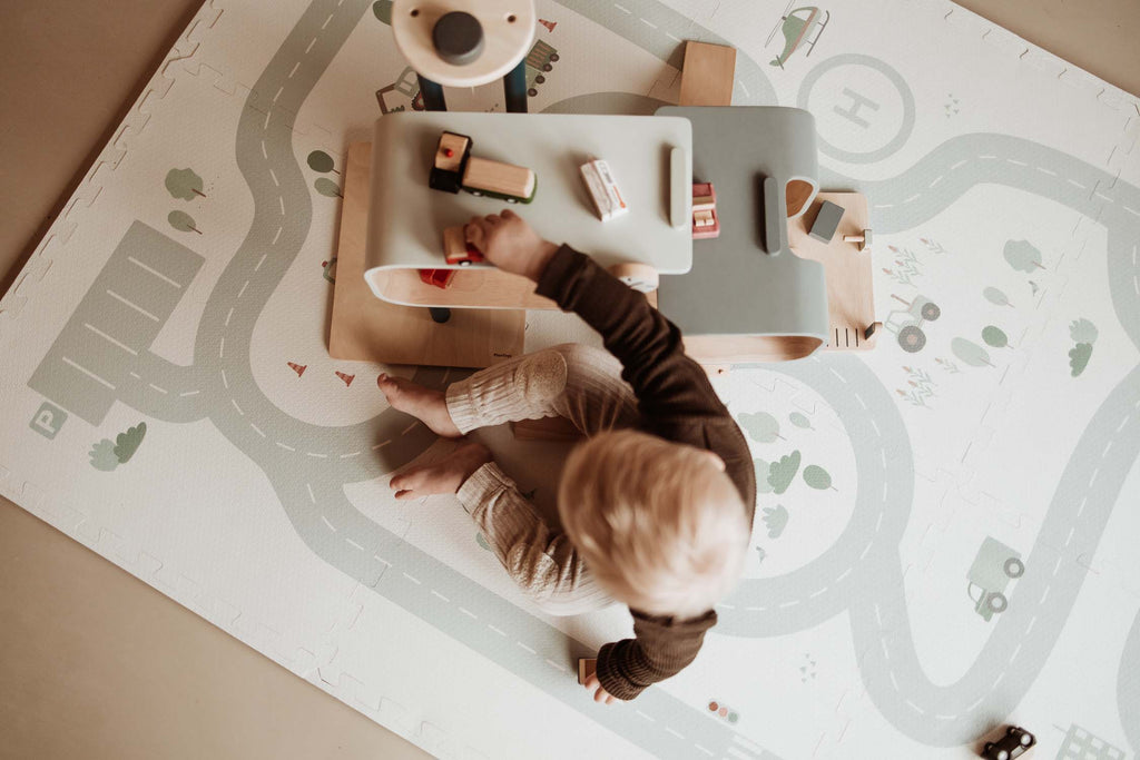 Play And Go EEVAA 2-In-1 Speeltapijt Puzzelmat & Opbergbox | Road 120x180cm