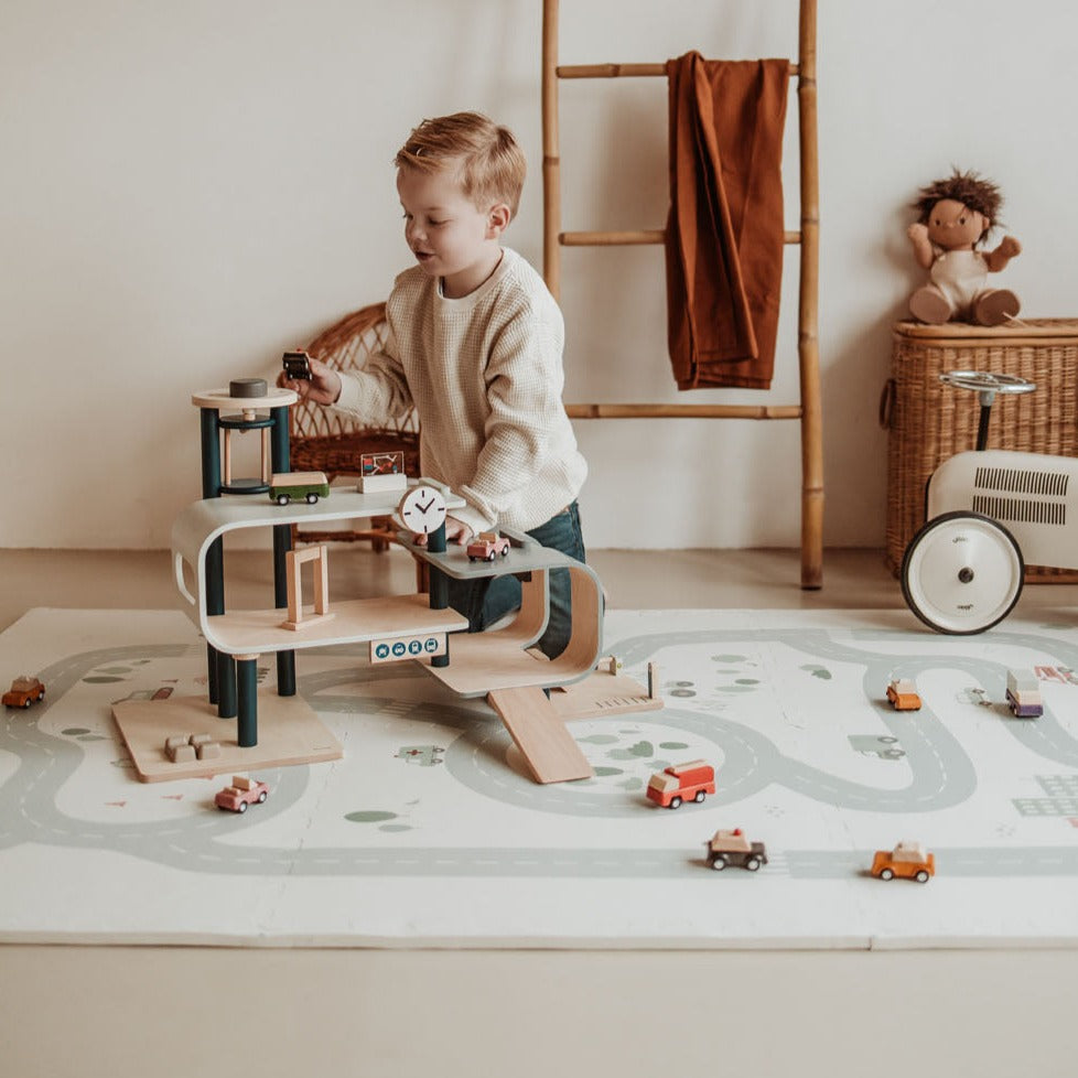 Play And Go EEVAA 2-In-1 Speeltapijt Puzzelmat & Opbergbox | Road 120x180cm