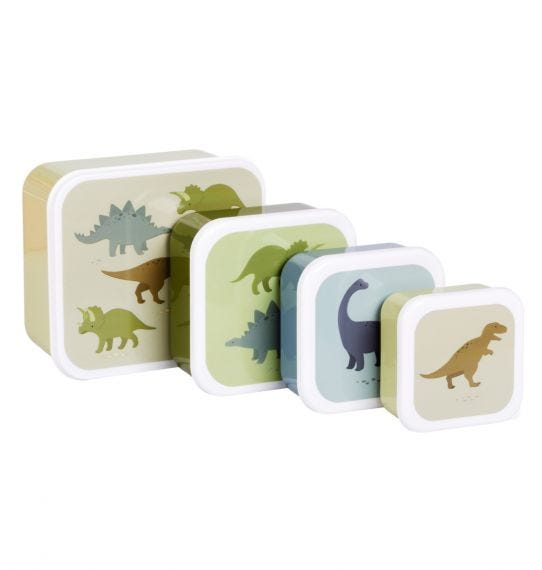 A Little Lovely Company Lunch & Snack Box Set met Dinosaurussen-print, complete set