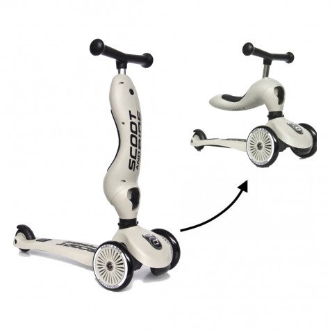 Scoot and Ride Highwaykick 1 in Ash, 2-in-1 loopfiets en step voor kinderen van 1 tot 5 jaar