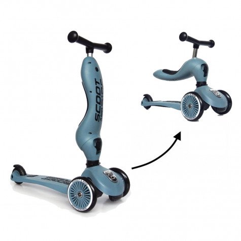 Scoot and Ride Highwaykick 1 in Steel, 2-in-1 loopfiets en step voor kinderen van 1 tot 5 jaar