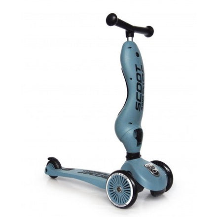 Scoot and Ride Highwaykick 1 Steel omgevormd tot loopfiets met zitje