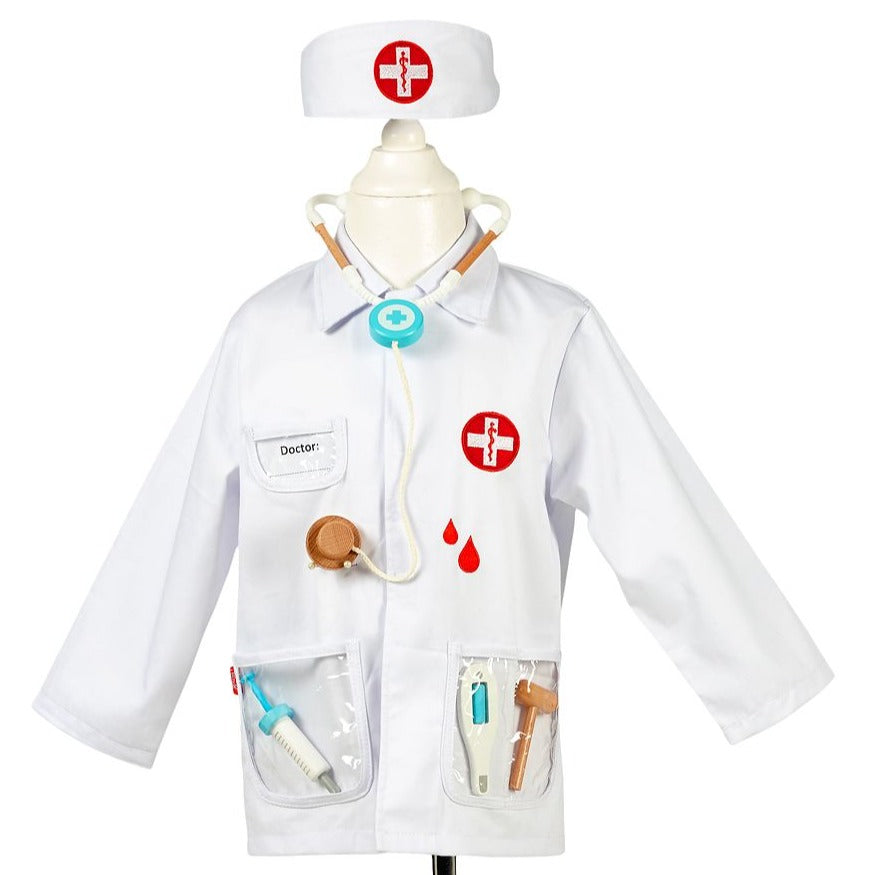 Souza Doktersset voor kinderen van 4-7 jaar met witte katoenen doktersjas